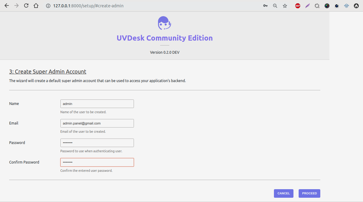 UVdesk Open Source - Create admin account